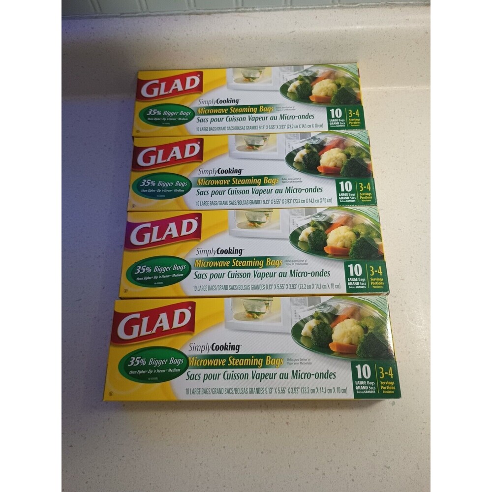 4 Glad Simply Cooking Microwave Steaming Steam Large Bags NOS